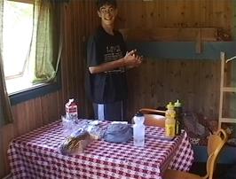 Graham in one of our two cosy cabins at Skjåk youth hostell